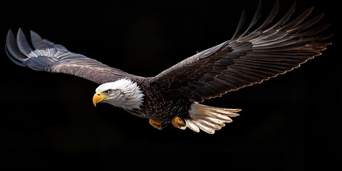 Naklejka premium Majestic bald eagle soaring against dark background