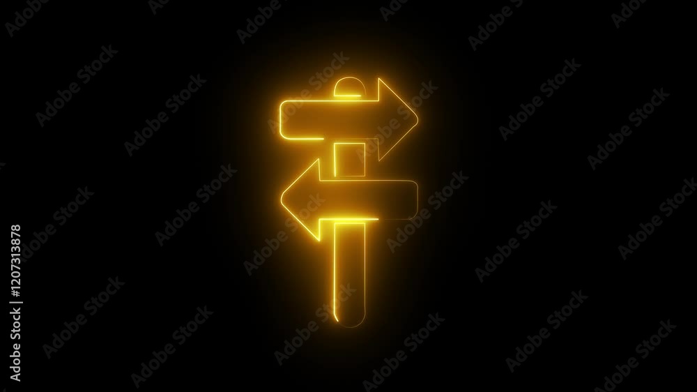 Poster neon arrow animation left and right arrow animation icon black background.