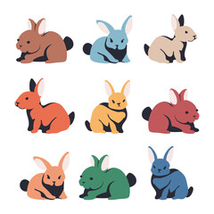 Naklejka premium Colorful rabbits vector set isolated on a white background.