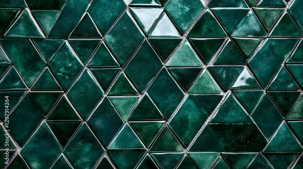 Poster dark green triangular tile mosaic pattern