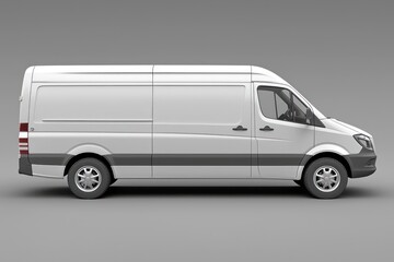 High-detail rendering of a white cargo van from the side on grey.