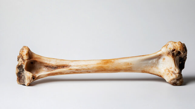 A bare bone with no meat, against a plain white background