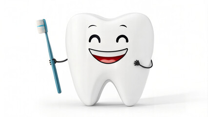 Cartoon tooth with smile and toothbrush