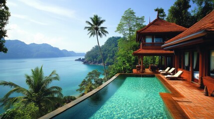Obraz premium Luxurious oceanfront villa with infinity pool.