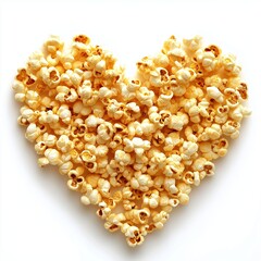 Love cinema concept of popcorn. Heart shaped white fluffy popcorn on yellow retro background