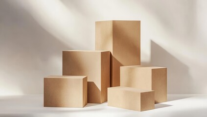 Cardboard box quartet, varying sizes, photorealistic on white.