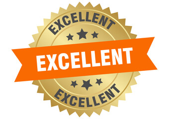 excellent. excellent round orange and gold label isolated on transparent background