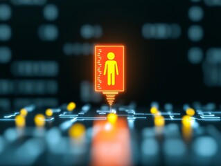 Fototapeta premium A digital representation of a person highlighted on a circuit-like background, symbolizing technology and human interaction.