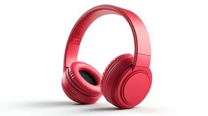  red headphones against a white background.  close-up