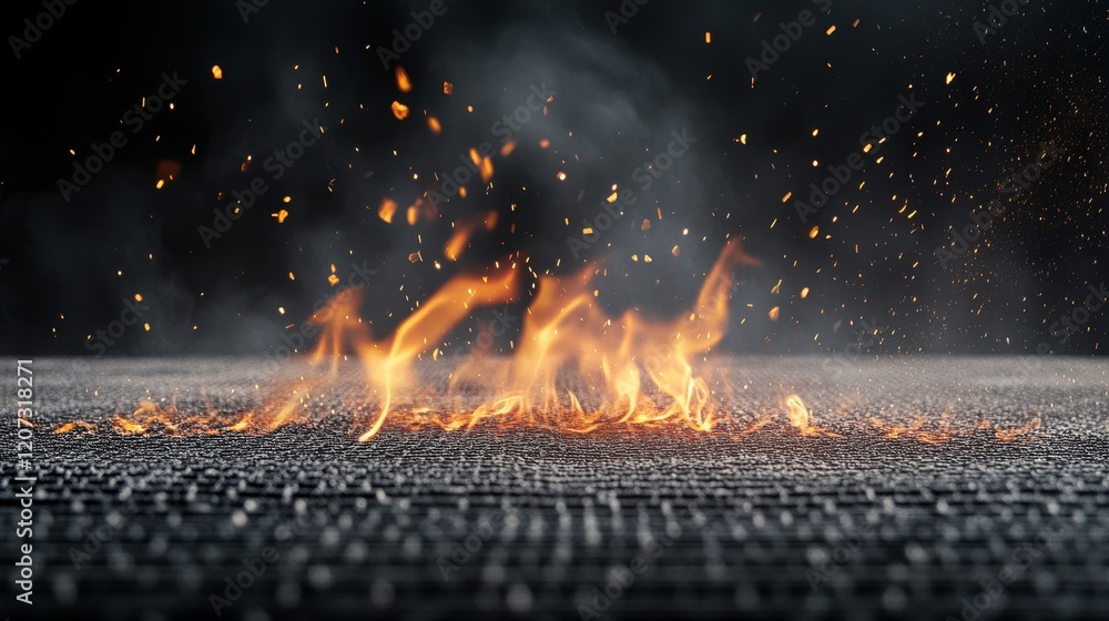 Aufkleber flames dancing over a textured surface with sparkles and smoke, capturing the intensity of fire in a