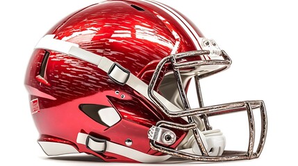 Fototapeta premium red football helmet with silver accents against a white background.