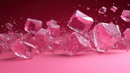 Fototapeta premium Pink Ice Cubes Collision: A Stunning 3D Render of Shattering Ice