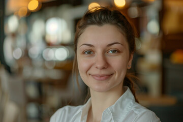Fototapeta premium Generative AI Image of Waiter or Waitress Working in Fast Food Cafe Restaurant with Warm Ambient Lighting