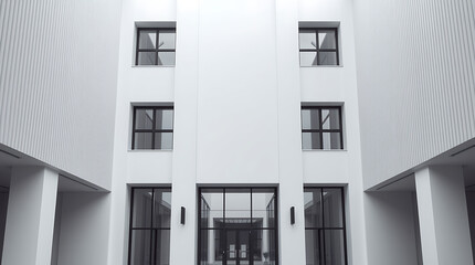 Modern Architectural Design: A Study in Minimalist Geometry and Clean Lines. The building's symmetry and simple facade create a visually striking image, showcasing contemporary architectural style.