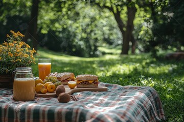 The scene from a close-up captures the essence of a garden picnic, where snacks and open cupboards create a cozy atmosphere