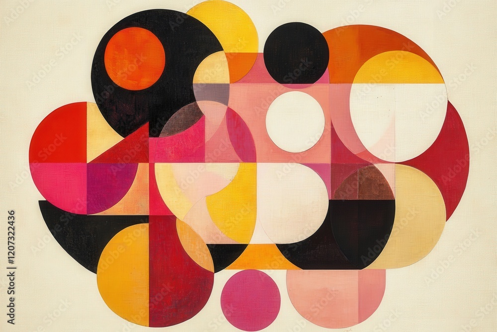 Poster geometric shapes in warm colors creating an abstract art piece. decorative design with circles and p