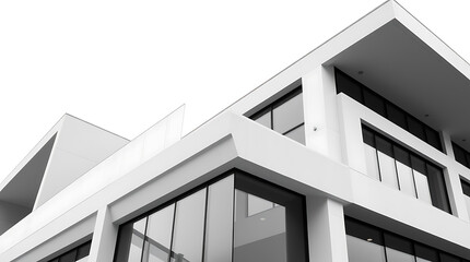 Fototapeta premium Modern Architectural Design: Sleek White Building Exterior with Geometric Shapes and Clean Lines