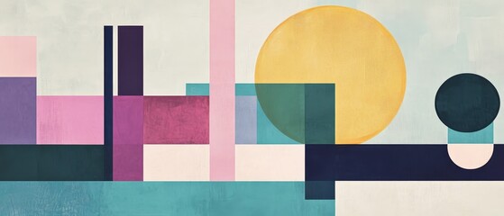 Geometric abstract art featuring vibrant shapes, colors, and forms, creating a modern design aesthetic for dÃ©cor, backgrounds, and creative projects.