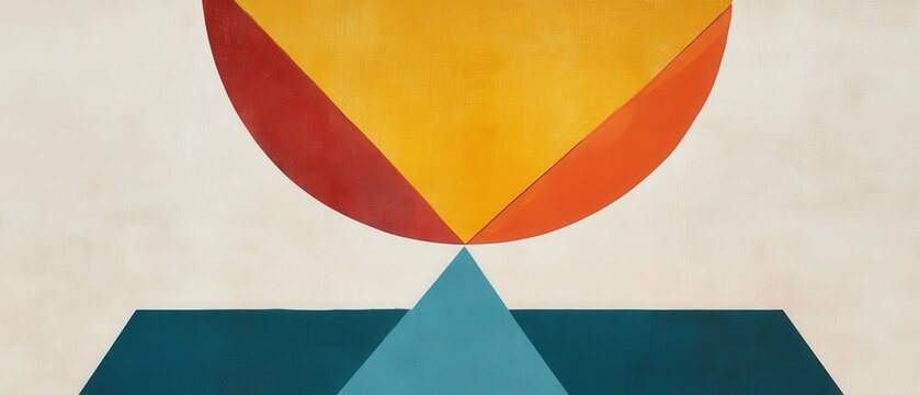 Geometric abstract art featuring vibrant colors of yellow, red, and blue shapes on textured background. Ideal for modern decor and artistic inspiration.