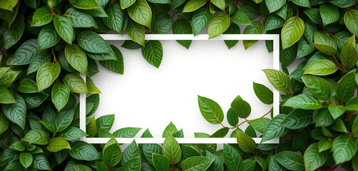 Nature background, abstract white frame in the leaves with copy space.4k image