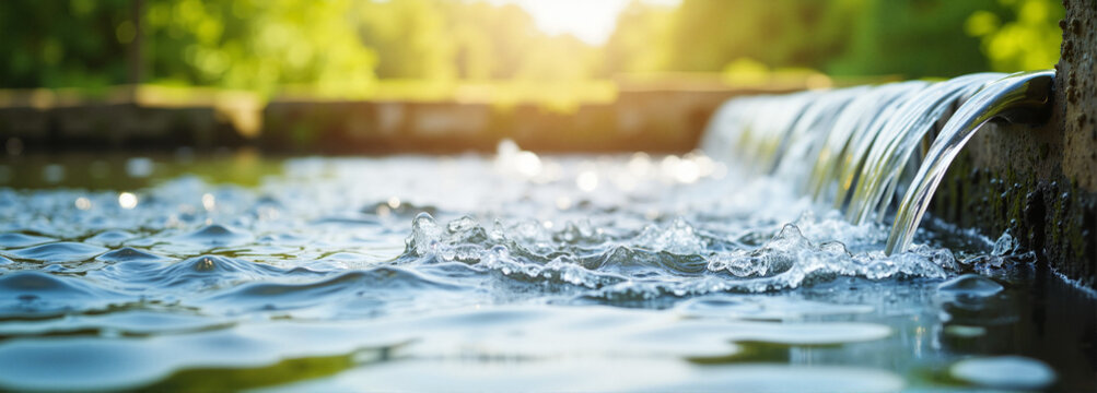 Flowing water over rocks in a lush green environment