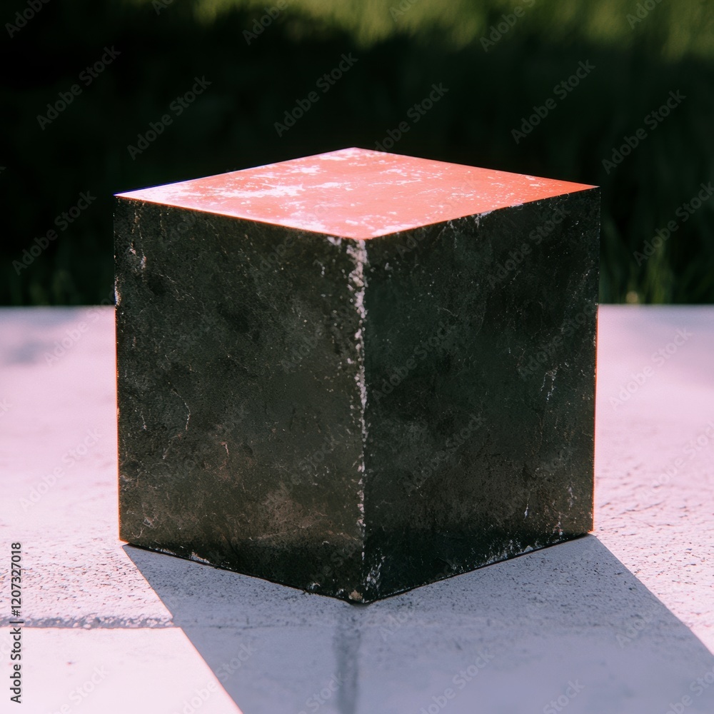 Poster abstract cube block dark stone texture minimalist design 3d render geometric shape ou