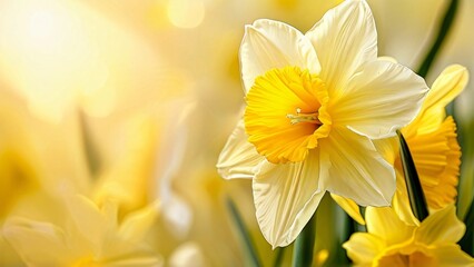 Fototapeta premium Gentle Spring Background for world Daffodil Day: Bright and Cheerful Floral Design in Soft Pastel Tones