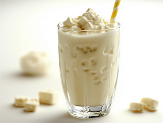 Milk Cocktail on the Table: A Breakfast Drink in a Transparent Glass