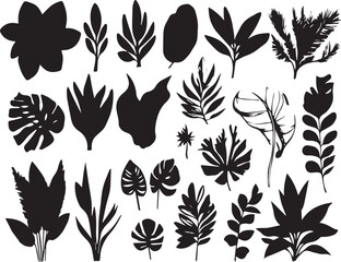 A set of plant silhouettes for flat design. Hand drawn vector illustration
