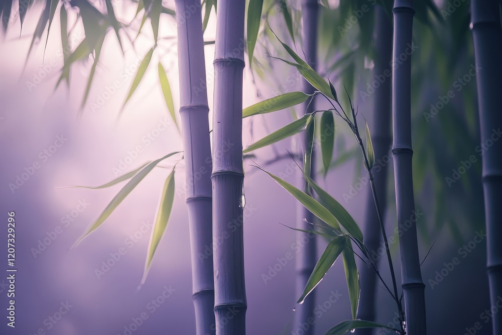Poster bamboo stalks and leaves softly swaying in natural light, creating a serene atmosphere with a focus 