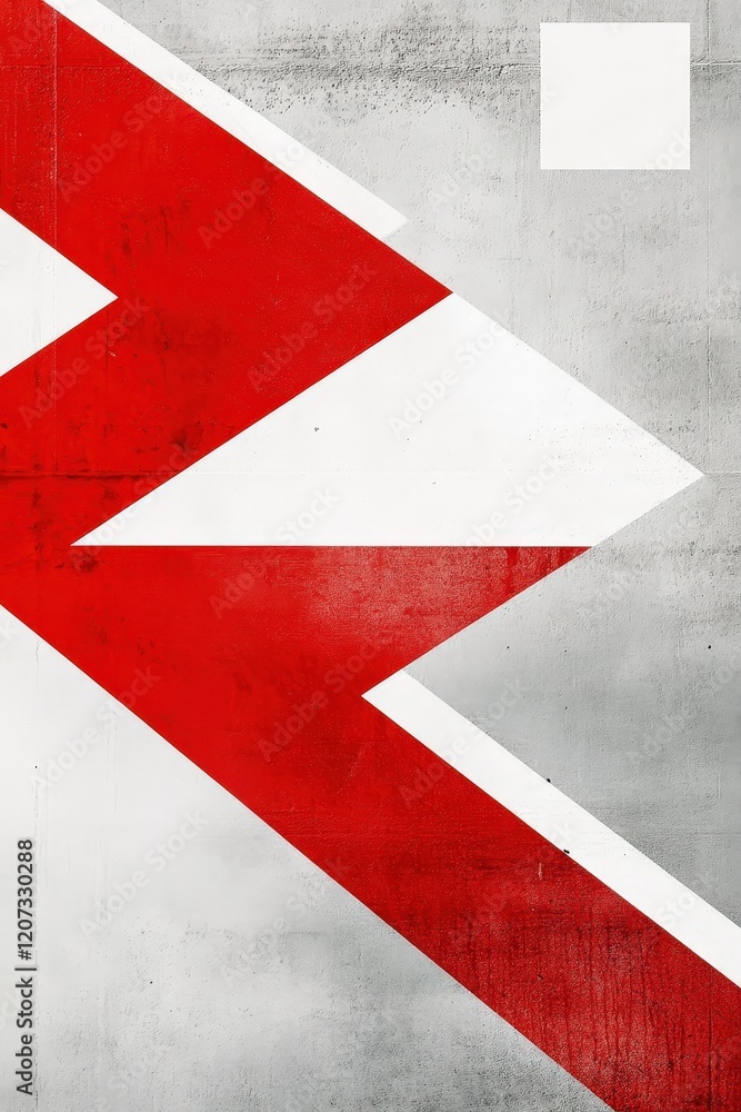 Poster abstract red arrow design with white elements on textured gray background, symbolizing change, direc
