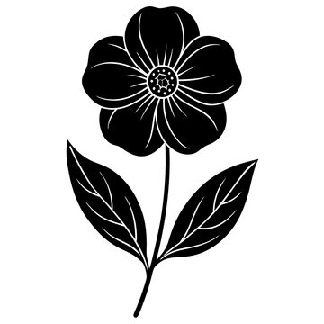 black flower blossom stem leaves clip art preview