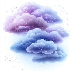 Dreamy pastel clouds with sparkles, cut-out, clipping path