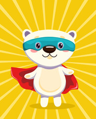 Polar bear super hero on yellow background. Vector cartoon children's illustration