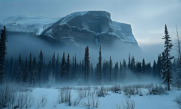 Stuning morning fog over mountain valley showing cloud covered