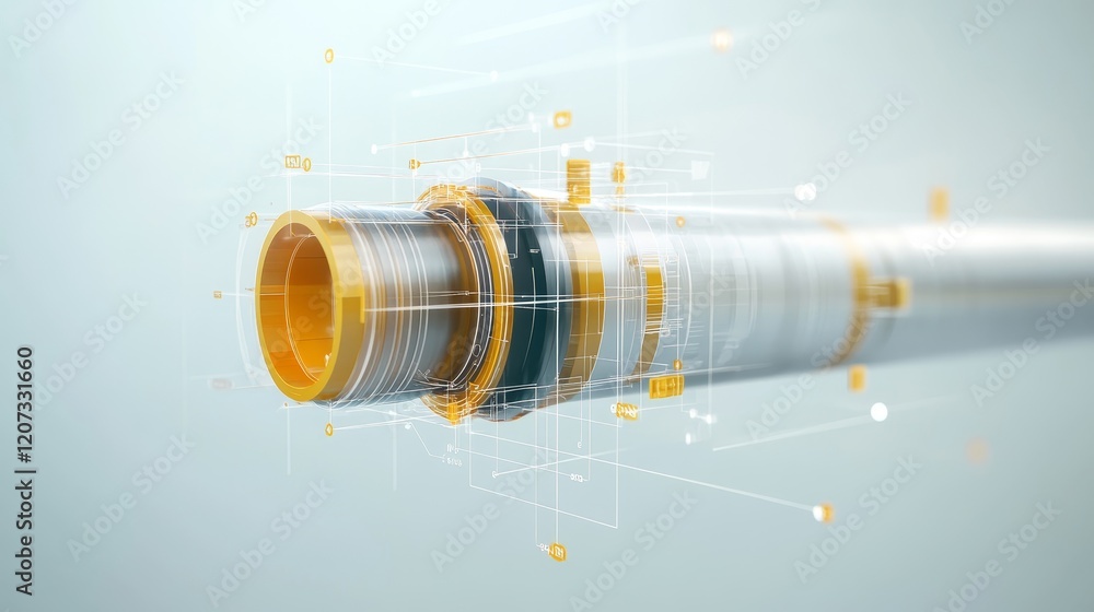 Aufkleber futuristic pipe design with digital interface elements for industrial and engineering applications, 
