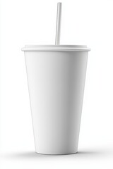 Big disposable cup with a straw for beverages