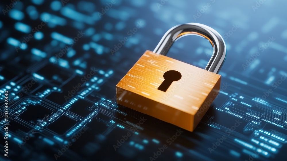Poster golden padlock on digital background symbolizing data security and cyber protection in modern techno