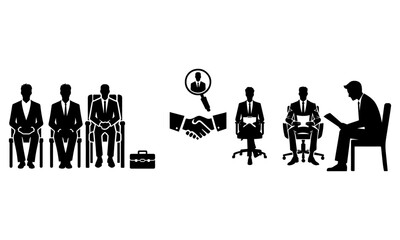 Corporate Hiring and Candidate Selection Process Silhouette Vector Illustration