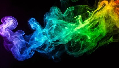 Colorful smoke creating abstract shapes on black background