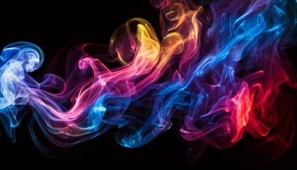 Obraz premium Colorful smoke creating abstract shapes on black background