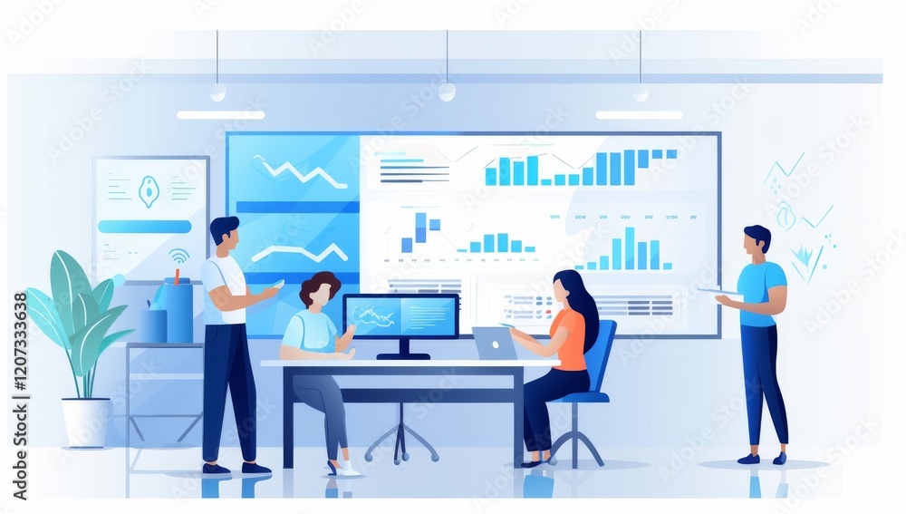 Aufkleber teamwork and data analysis in a modern office setting