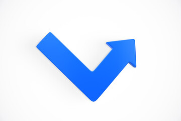 Blue arrow-shaped checkmark pointing upwards on a white background. 3D Rendering