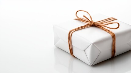 A minimalist white gift box elegantly wrapped with natural twine, showcasing a clean and serene aesthetic, perfect for any gifting occasion or special event.