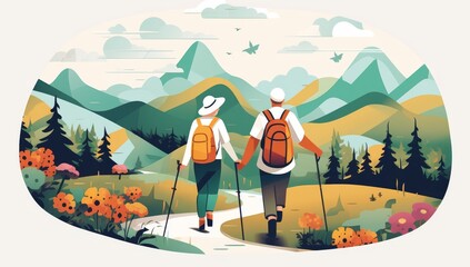 Fototapeta premium Romantic Hiking Trip in the Mountains: Elderly Couple Adventure