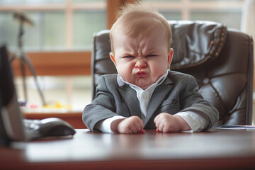 Created with generative ai image of small severe angry child office boss