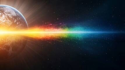 Obraz premium Vibrant Cosmic Spectrum Emitting from Earth with Celestial Colors Depicting the Beauty of Space and Universe in an Artistic Representation of Energy and Light