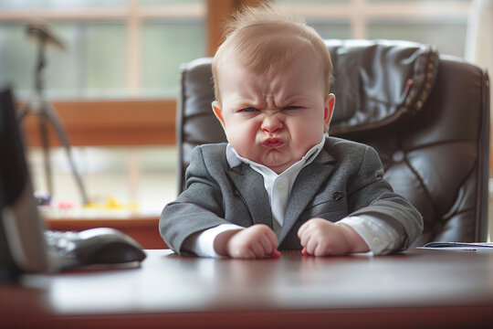 Created with generative ai image of small severe angry child office boss