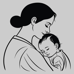 mother holding her baby silhouette vector design art and illustration