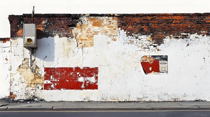 Distressed Brick Wall with Flaking Paint and Electrical Box